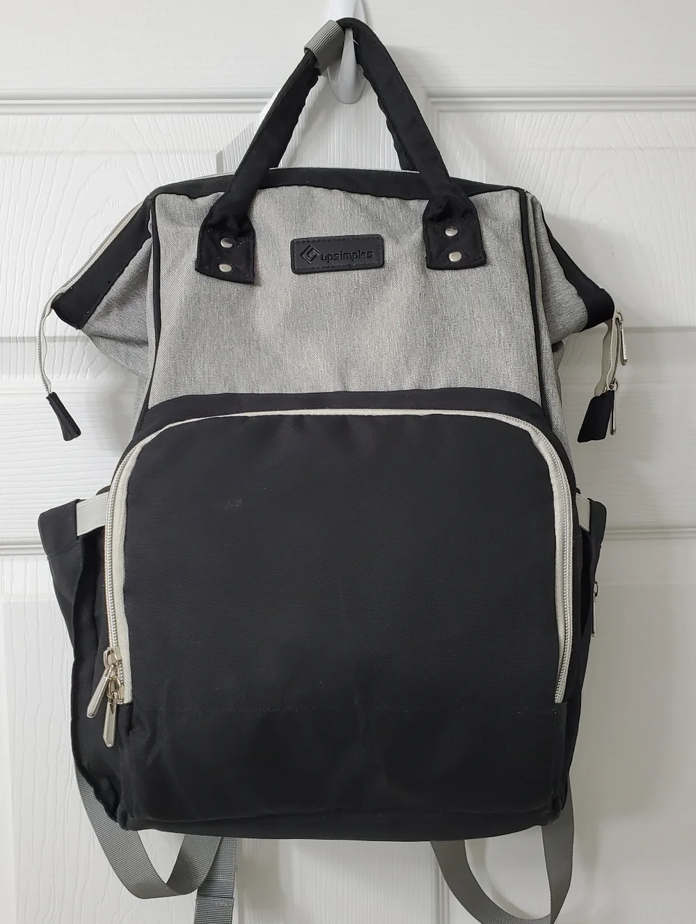 Upsmiles Black And Grey Backpack Diaper Bag With Silver Hardware GUC